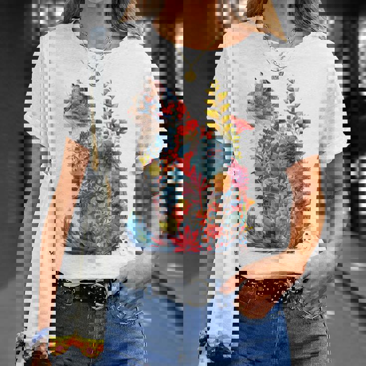 カラフル 花 猫 Tシャツ 彼女への贈り物