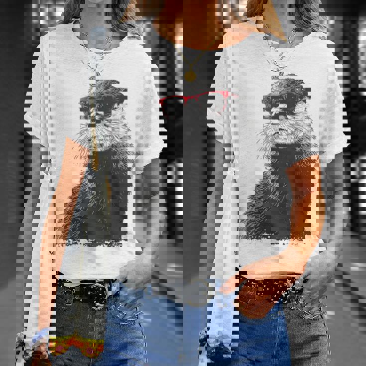 カワウソ アニマル柄 動物園 図面 イラスト 顔 カワウソ Tシャツ 彼女への贈り物