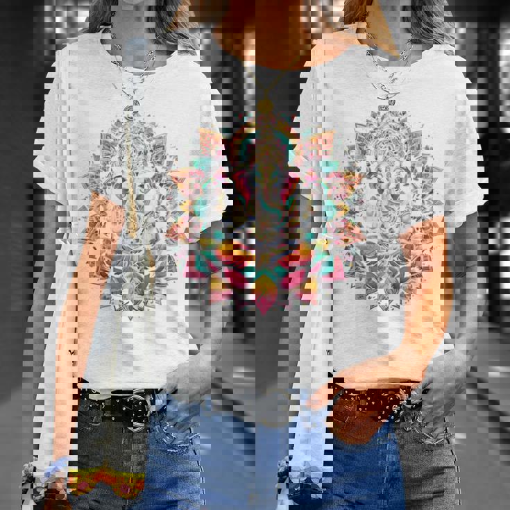 ガネーシャシンボル ヨガ ヒンドゥー教 象 神 ガネーシャ プージャ 長袖tシャツ Tシャツ 彼女への贈り物