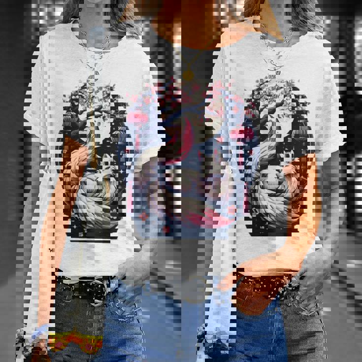 キツネ キツネ 桜 花 日本 九尾狐 長袖tシャツ Tシャツ 彼女への贈り物