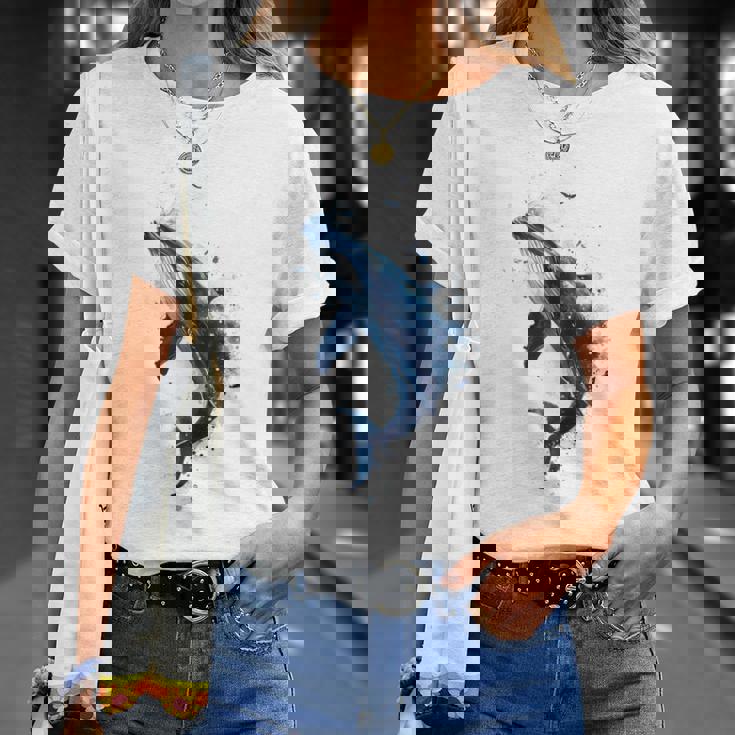 クジラ 水彩 海洋 動物 海の生物 青くじら デザイン Tシャツ 彼女への贈り物