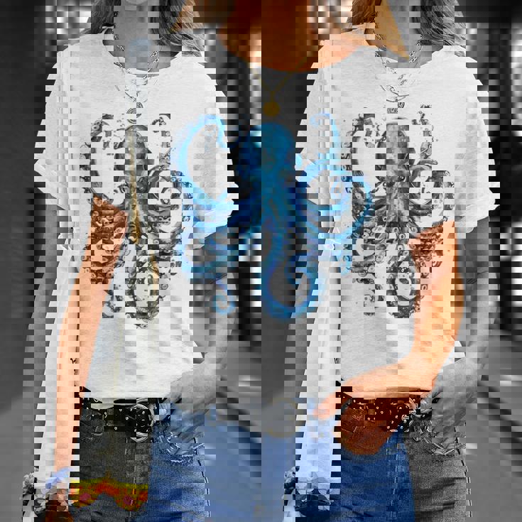 クール ブルー タコ 海 海 好き 触手 タコ好き Tシャツ 彼女への贈り物