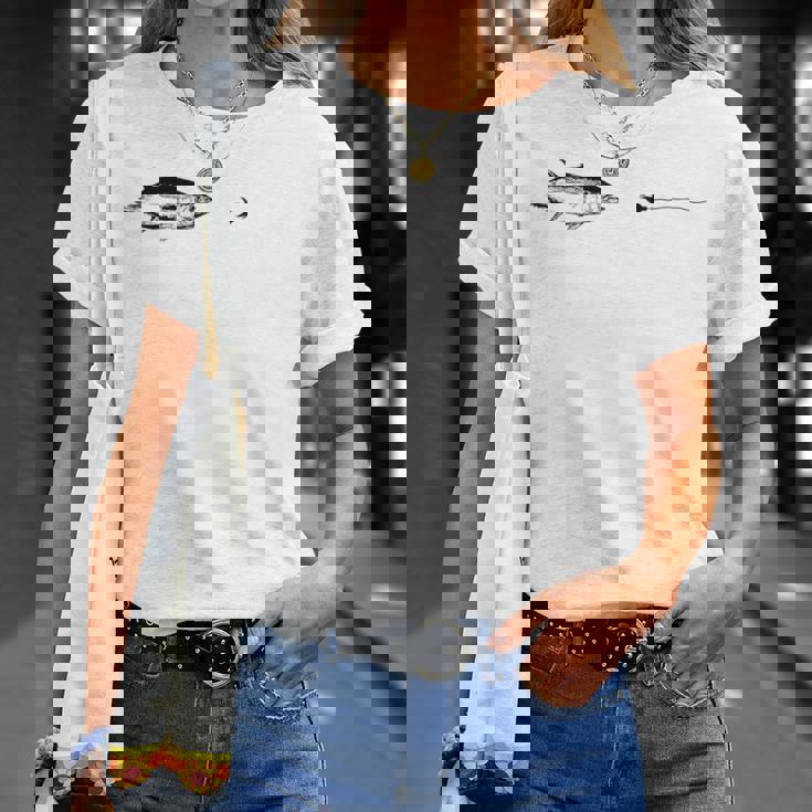 グラフィックフライフィッシングフックライン フィッシュマグロ Tシャツ 彼女への贈り物