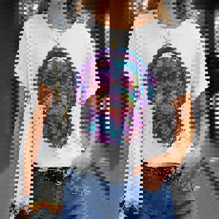 グリフォン ブリュッセロ 犬 音楽 ヘッドホン グリフォン ブリュッセル Tシャツ 彼女への贈り物