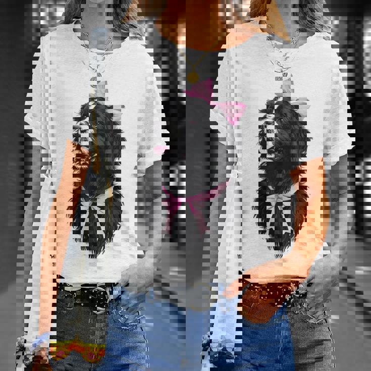 コケット リボン ニューファンドランド 犬 犬 ママ ピンクリボン 女の子 Tシャツ 彼女への贈り物