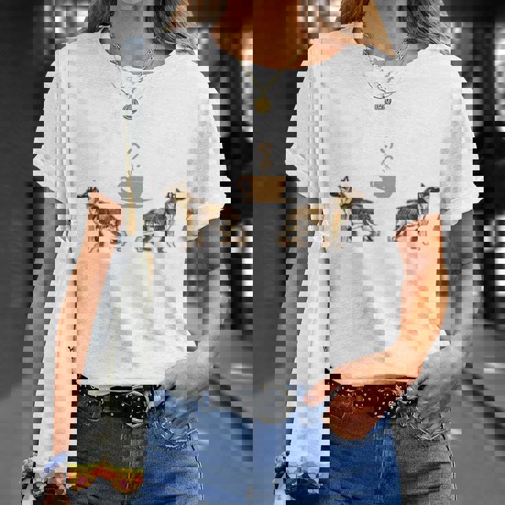 バックプリント コーヒーとジャーマン シェパード Tシャツ 彼女への贈り物