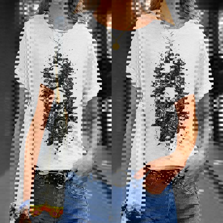 ゴシック フローラル アートワーク ゴス 美的 ローズ オルタナティブ フローラル Tシャツ 彼女への贈り物