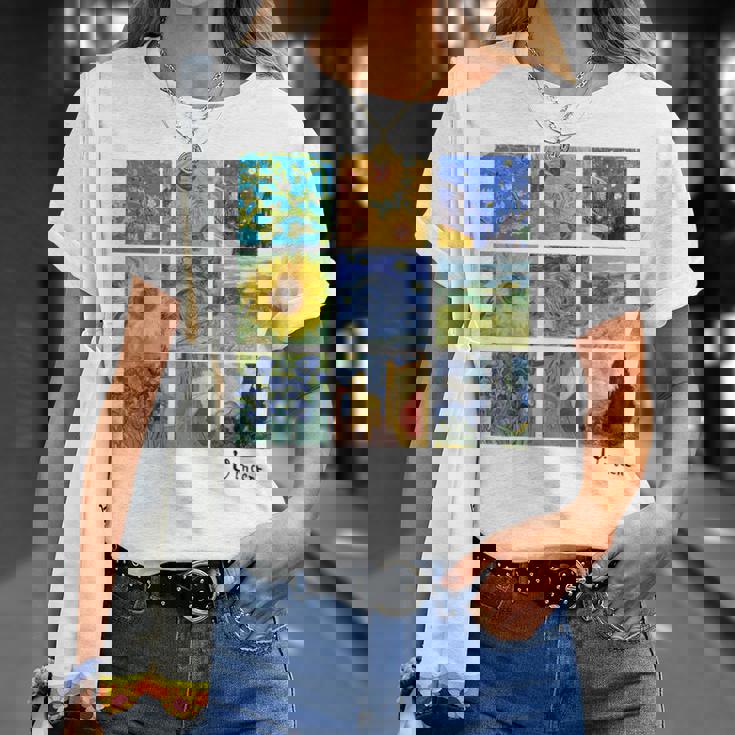 ゴッホの絵画、ひまわり、星月夜 Tシャツ 彼女への贈り物