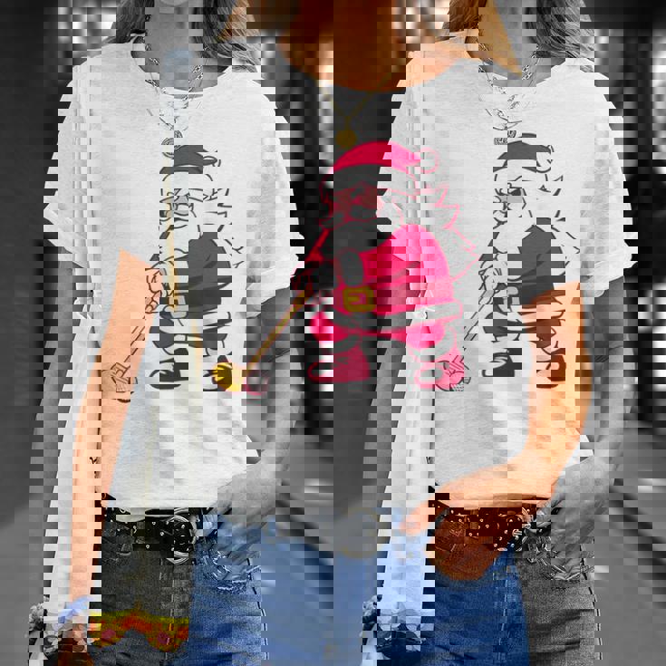 ゴルフをする面白い醜いクリスマスサンタ。 Tシャツ 彼女への贈り物