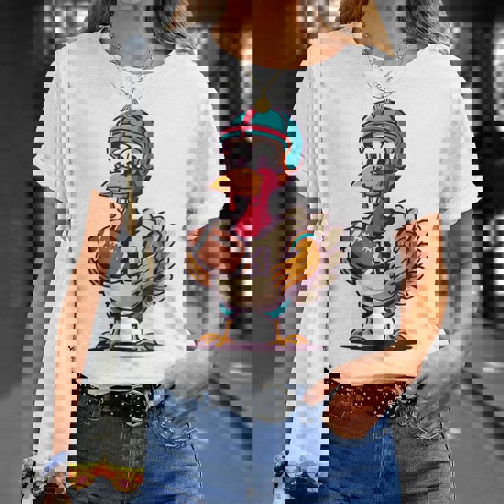 サンクスギビング かわいい七面鳥 アメリカンフットボール ボーイズ キッズ Tシャツ 彼女への贈り物