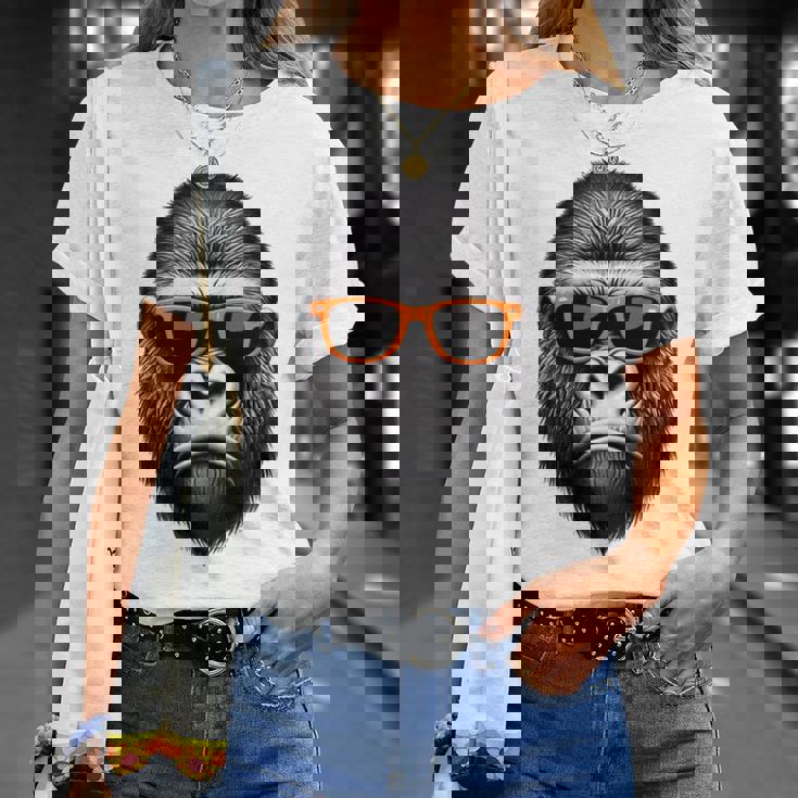 サングラスをかけたクールなゴリラグラフィックアート 長袖tシャツ Tシャツ 彼女への贈り物