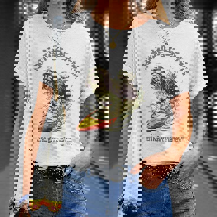 サーフィン 犬 ビアデッドコリー かわいい 面白い Tシャツ 彼女への贈り物