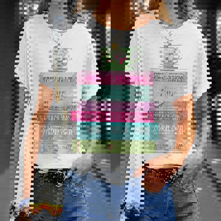 ジェーン・オースティン 本 スタック ティー 文学 文学 Tシャツ 彼女への贈り物