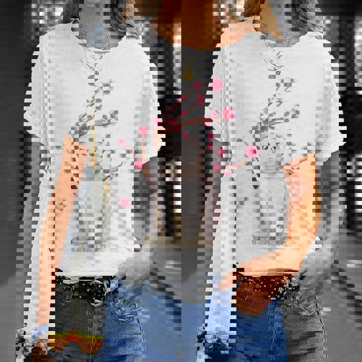 スコティッシュフォールド ネコ 桜の花 長袖tシャツ Tシャツ 彼女への贈り物