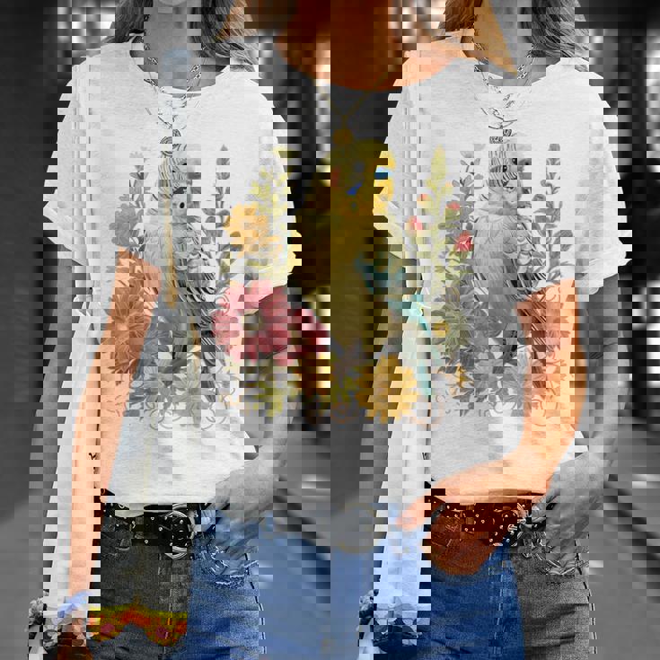 セキセイインコ 鳥 ママ セキセイインコ オウム ヴィンテージフラワー Tシャツ 彼女への贈り物