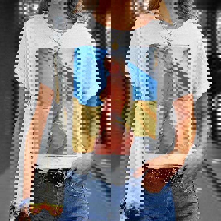 セクシーガールグラフィックtシャツ 「モダンピンナップガール&ウクライナ国旗2」 長袖tシャツ Tシャツ 彼女への贈り物