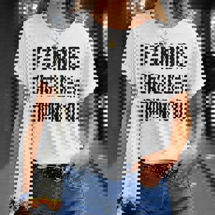 ゾンビに追われたらつまずくよおもしろいハロウィン Tシャツ 彼女への贈り物