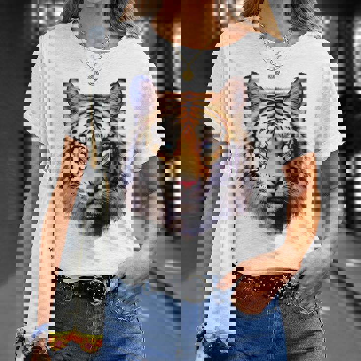 タイガー アニマル プリント グラフィック デッサン アートワーク フェイス トラ Tシャツ 彼女への贈り物