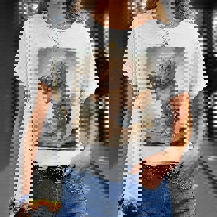 ダックスフンド 犬 筋トレ ウェイトリフティング ダンベル付き Tシャツ 彼女への贈り物