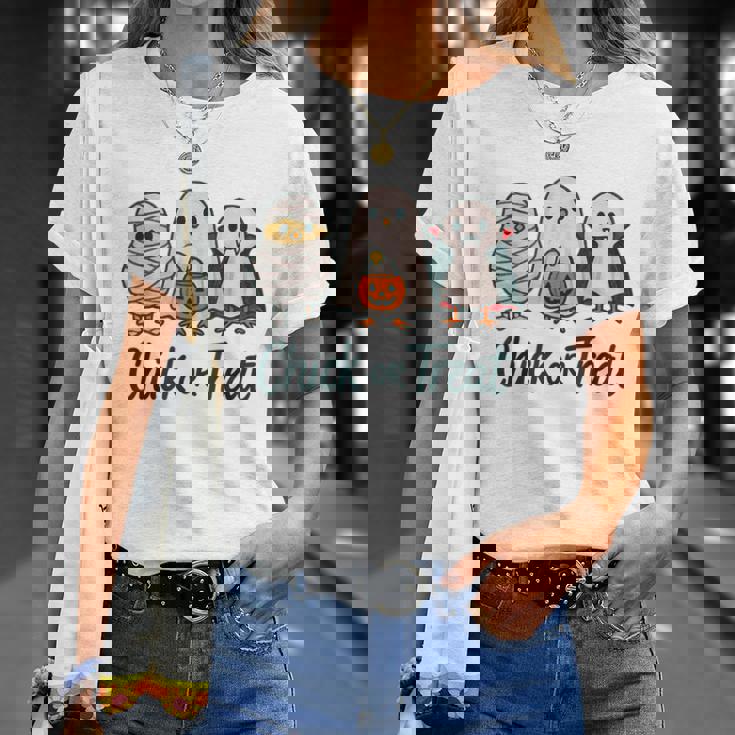 チックオアトリートハロウィンかわいいゴーストヴァンパイア Tシャツ 彼女への贈り物