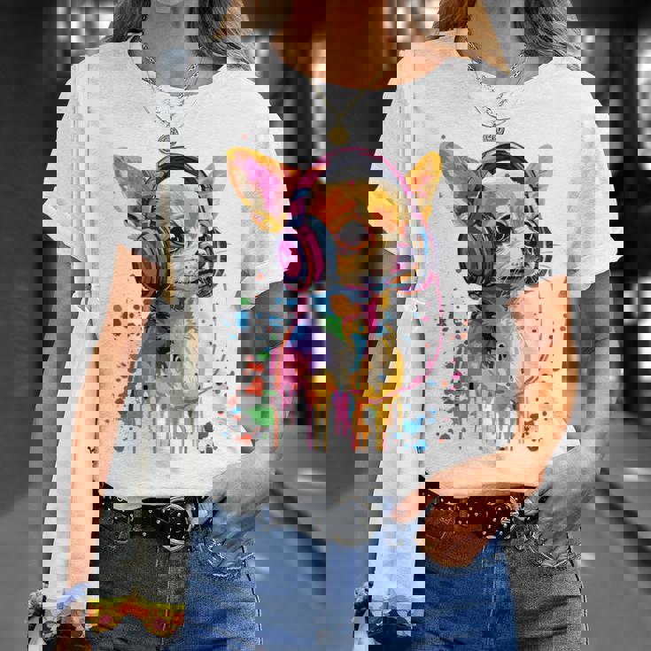 チワワの恋人 ポップアート ヘッドフォンを着て おもしろい チワワ 長袖tシャツ Tシャツ 彼女への贈り物