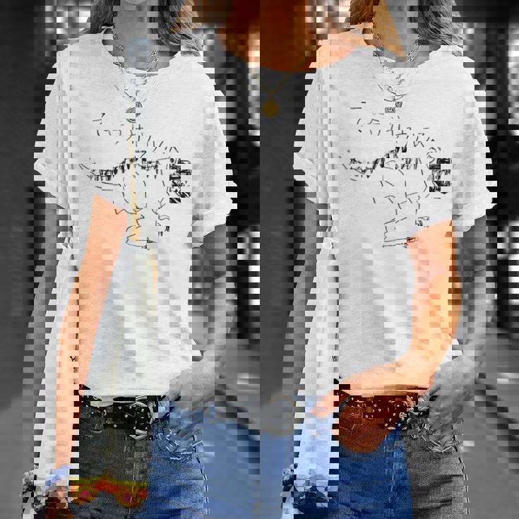 ティラノサウルス 黒線画 Tシャツ 彼女への贈り物