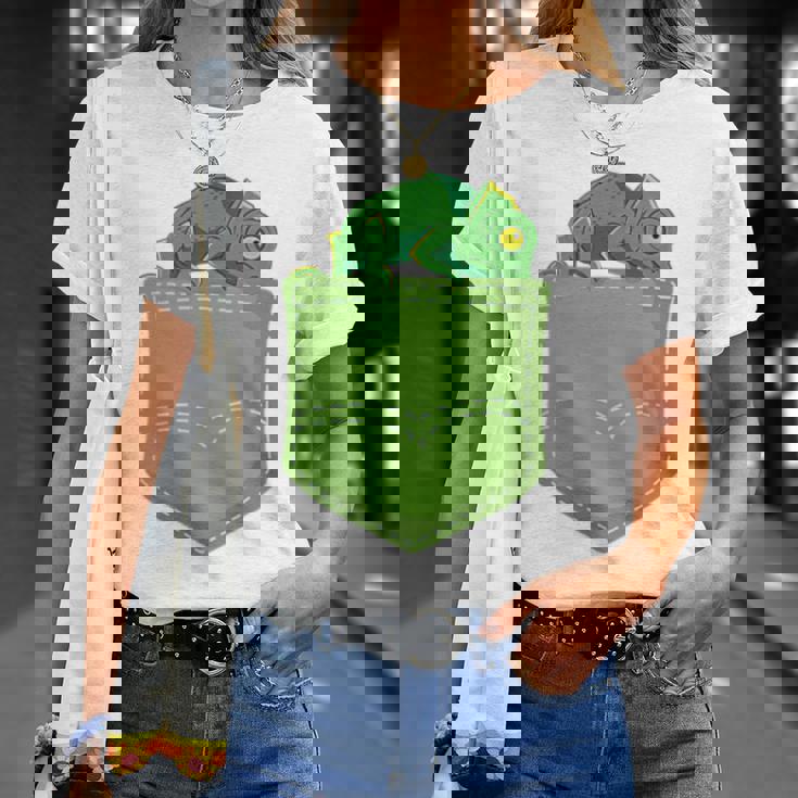 トロピカル アニマル トカゲ 爬虫類ラバー ポケット カメレオン Tシャツ 彼女への贈り物