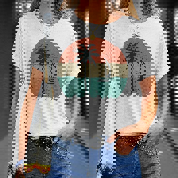 トロピカル ビーチ ヤシの木 ヴィンテージ レトロ 70年代 80年代 航海 Tシャツ 彼女への贈り物