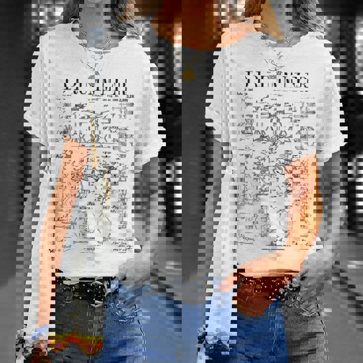 ドラムセットキット ヴィンテージ パテントドラマー ドローイングプリント Tシャツ 彼女への贈り物