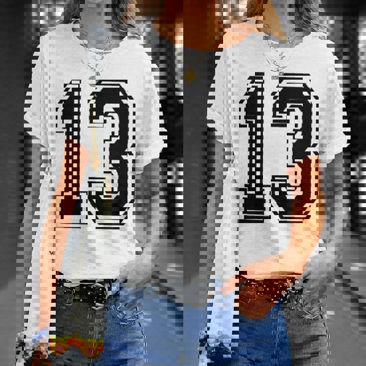 ナンバー13 カレッジスポーツチーム 黒文字 Tシャツ 彼女への贈り物