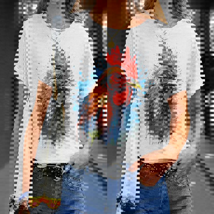 ニワトリ 動物 絵画 グラフィック 抽象 カラフル チキン Tシャツ 彼女への贈り物