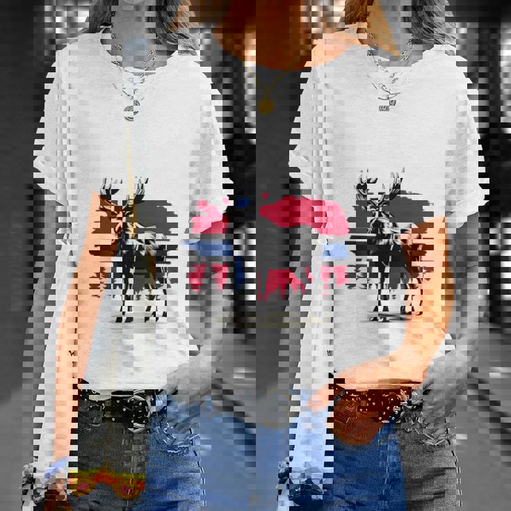 ノルウェー デザイン ヘラジカ ノルウェー国旗 自然 服装 北欧 長袖tシャツ Tシャツ 彼女への贈り物