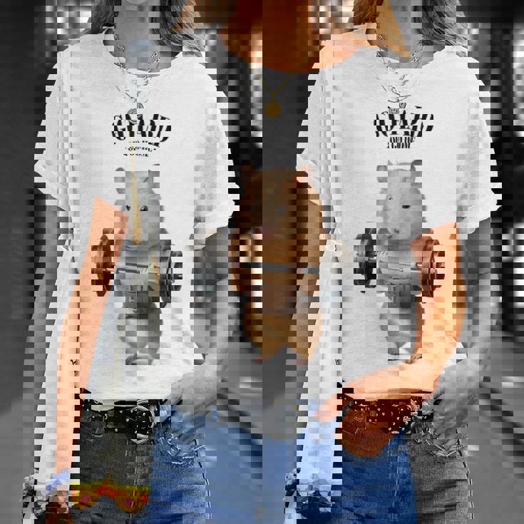 ハムスター ウェイトリフティング フィットネスジム Tシャツ 彼女への贈り物