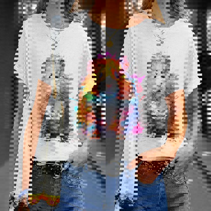 ハムスター 動物 カラフル モチーフ 抽象 アート 絵画 ハムスター Tシャツ 彼女への贈り物