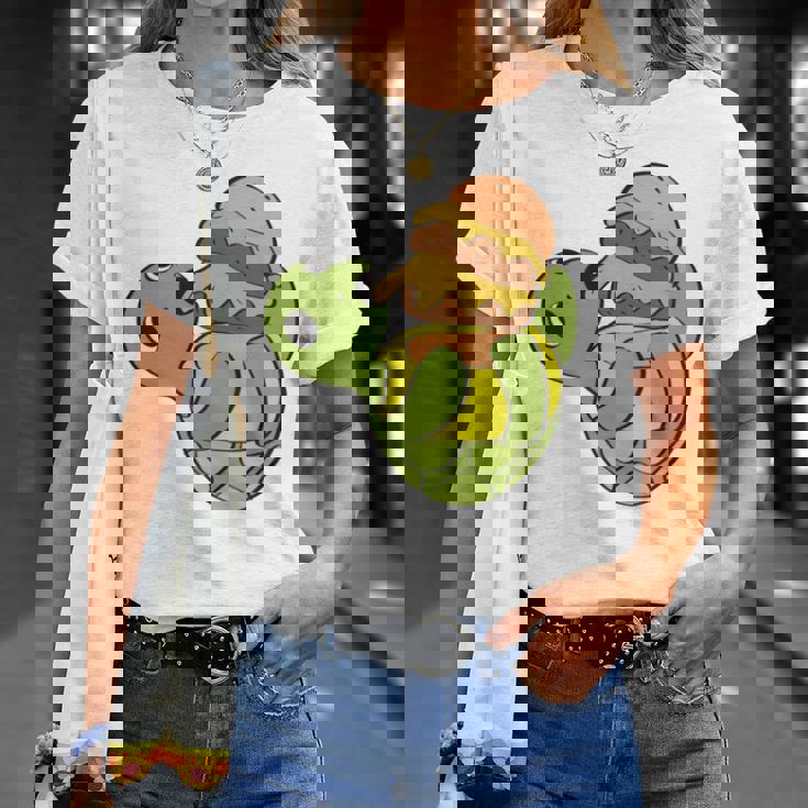 ハンバーガーを食べるかわいいカメ 面白いハンバーガー 長袖tシャツ Tシャツ 彼女への贈り物