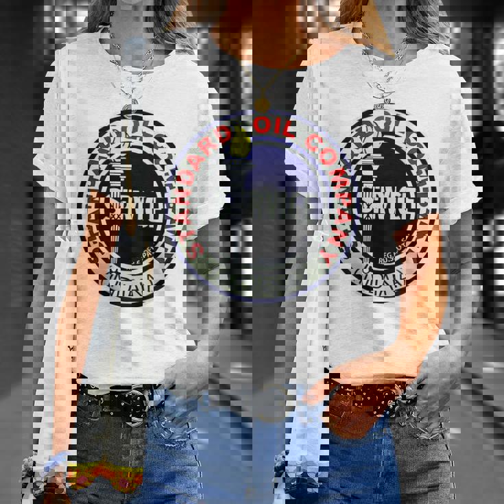 バックプリントのみ レトロ ヴィンテージ ガソリンスタンド 標準モーターオイル Tシャツ 彼女への贈り物