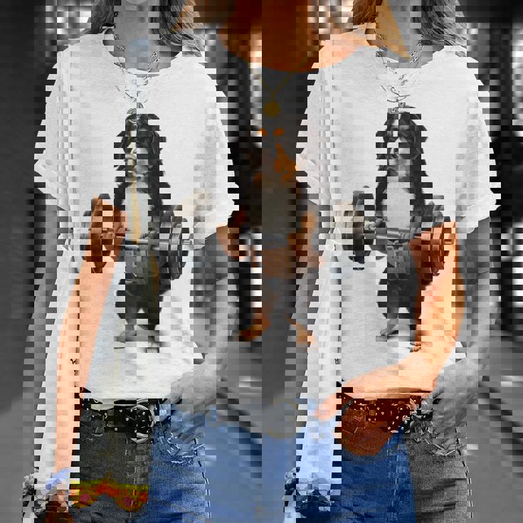 バーニーズマウンテンドッグ ウェイトリフティング フィットネスジム Tシャツ 彼女への贈り物