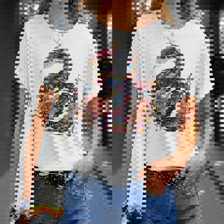パイソン 蛇 フローラルボール パイソン タトゥーフラワー 蛇好き Tシャツ 彼女への贈り物