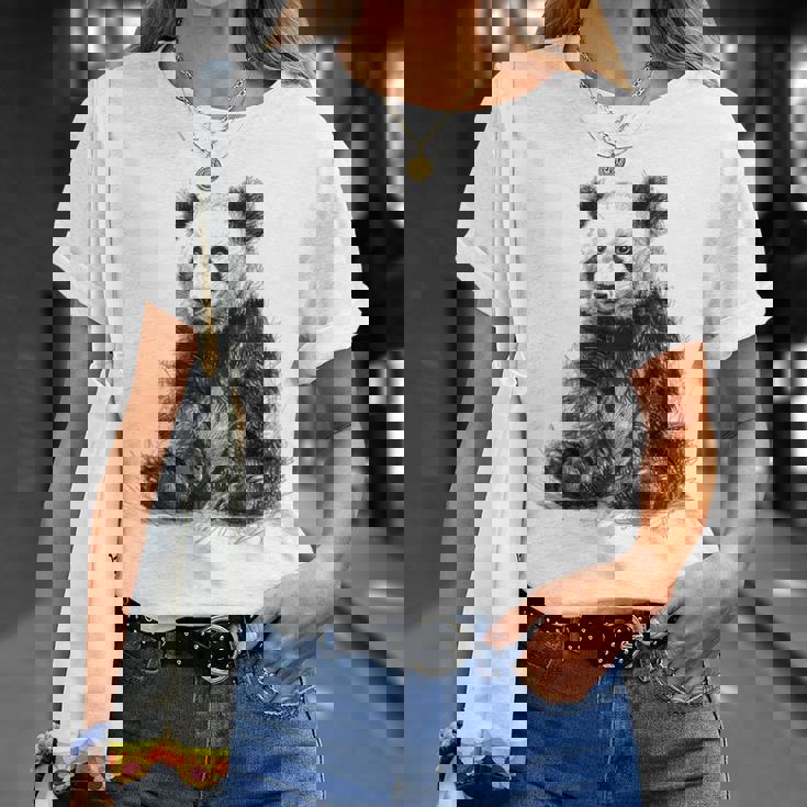 パンダ アニマルプリント グラフィック デッサン アート 絵画 パンダ Tシャツ 彼女への贈り物