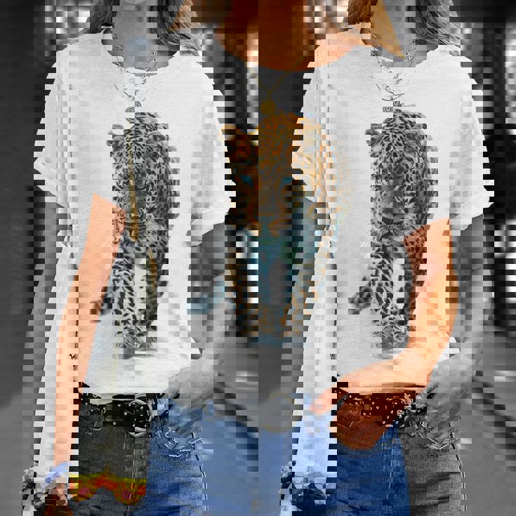 ヒョウ アニマルプリント モチーフ 描画 ポートレート ヒョウ Tシャツ 彼女への贈り物