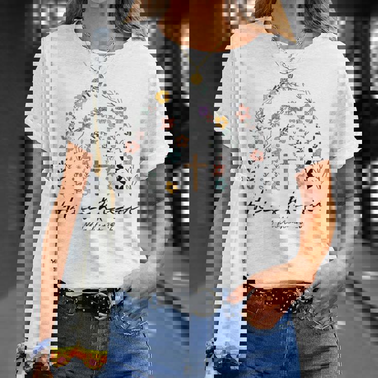 ヒ・イズ・ライゼン・フラワーズ・レインボー・ジーザス Tシャツ 彼女への贈り物