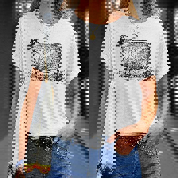 ビンテージ羊の描画 Tシャツ 彼女への贈り物