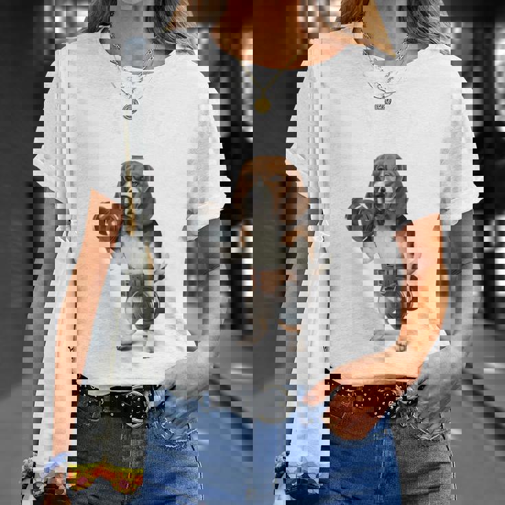 ビーグル 犬 ダンベル 筋トレ 筋肉 ワークアウト ジム Tシャツ 彼女への贈り物