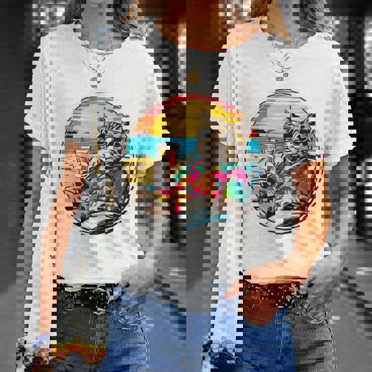 ビーチでドリンクを飲みながらリラックスできるレトロなヴィンテージクールな猫 長袖tシャツ Tシャツ 彼女への贈り物