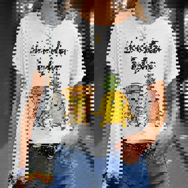 ピザハワイパイナップルピザイートピザ＆パイナップル Tシャツ 彼女への贈り物