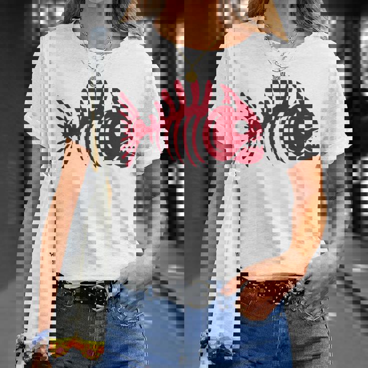 ピラニアスケルトン。魚の頭蓋骨と骨の様式化されたデザイン。 Tシャツ 彼女への贈り物