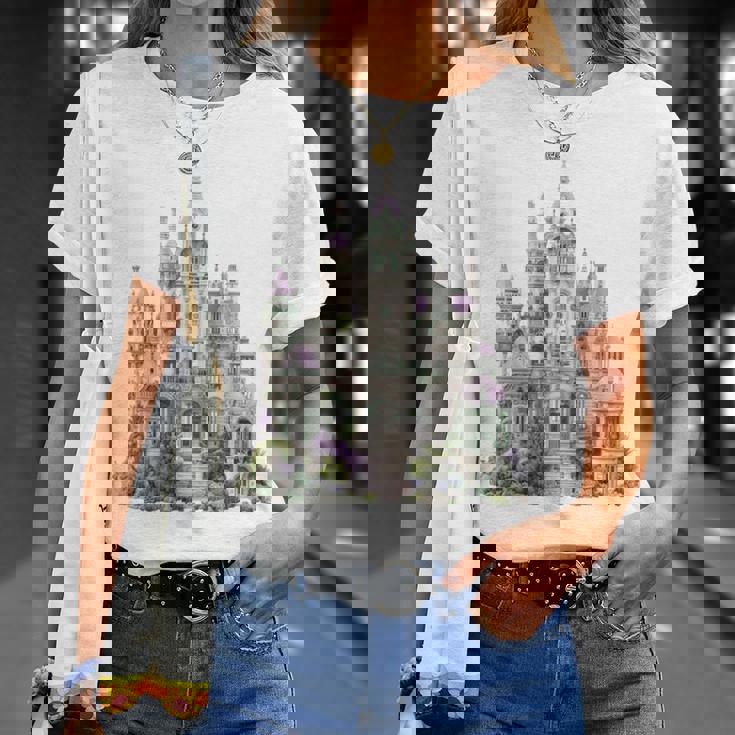 ファンタジーゴシックヴィクトリア朝の城 長袖tシャツ Tシャツ 彼女への贈り物