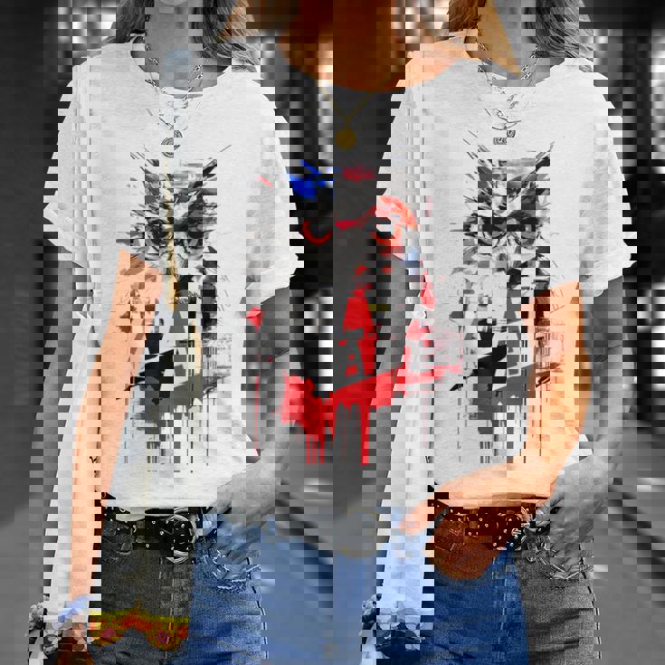 フクロウ アート 絵画 抽象 動物 描画 グラフィック フクロウ Tシャツ 彼女への贈り物