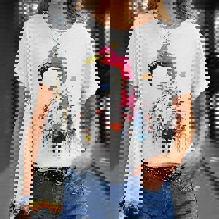 フラミンゴ 鮮やかな色 芸術的な野生動物の表現 Tシャツ 彼女への贈り物