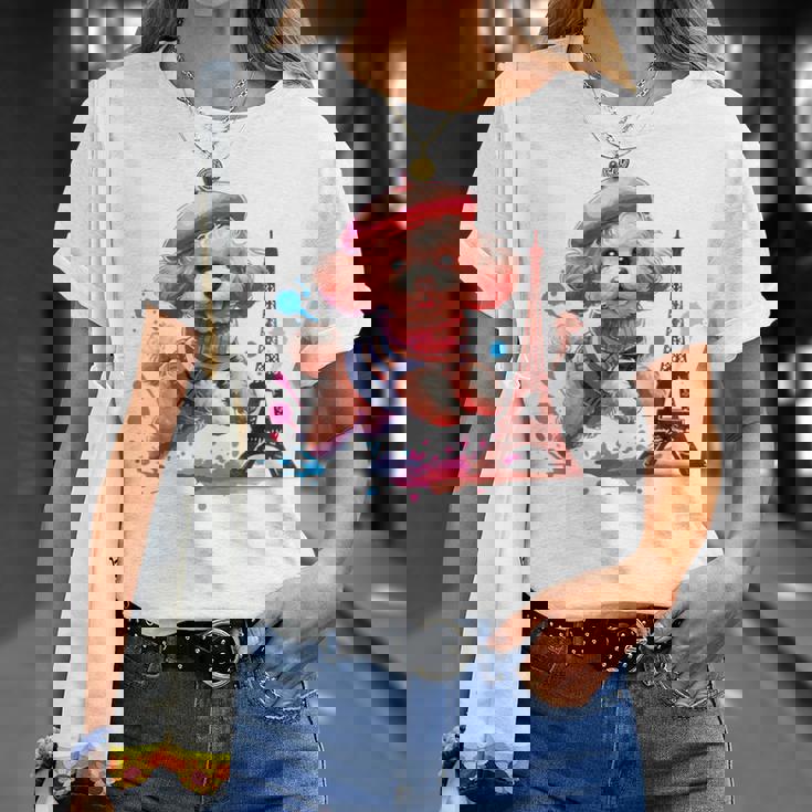 フランス パリ エッフェル塔 ファッション トイ プードル パリ 子犬 Tシャツ 彼女への贈り物